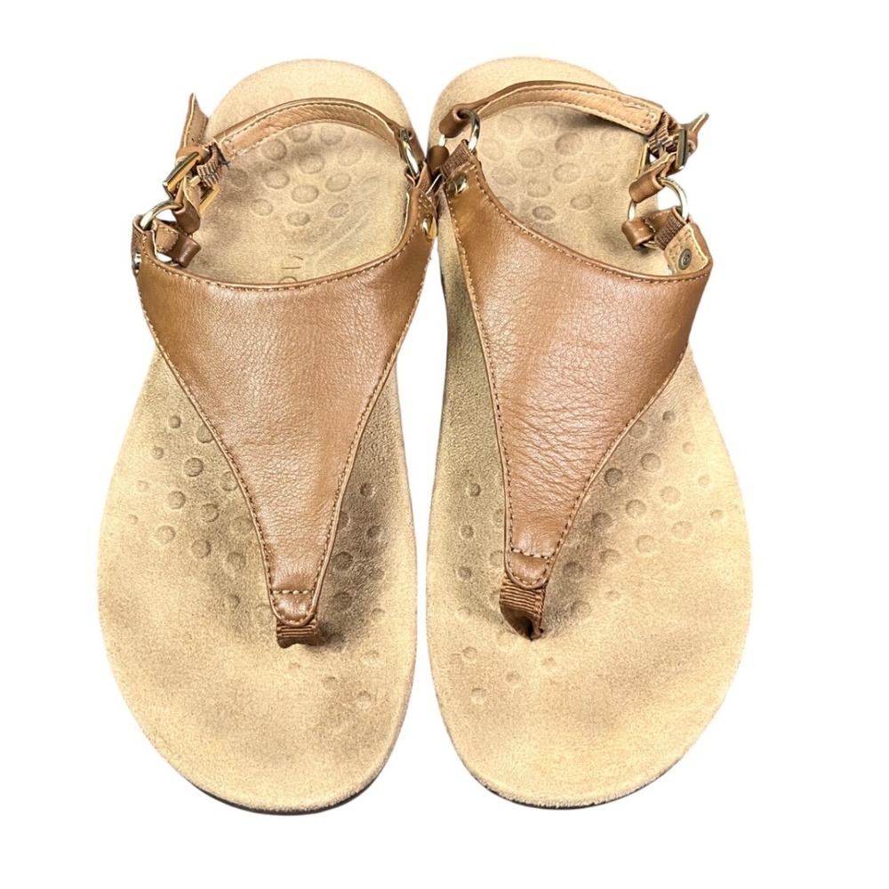 Vionic Kirra Tan Leather Backstrap Thong Sandals Womens 7 Orthotic Support